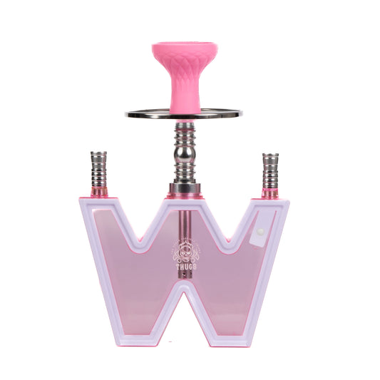 W Acrylic Hookah with LED Light - Dual Pipe (Pink)