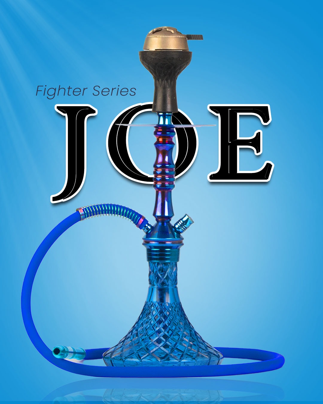 JOE Hookah with Bag (Fighter Series) - Sky Blue Base / Golden Stem