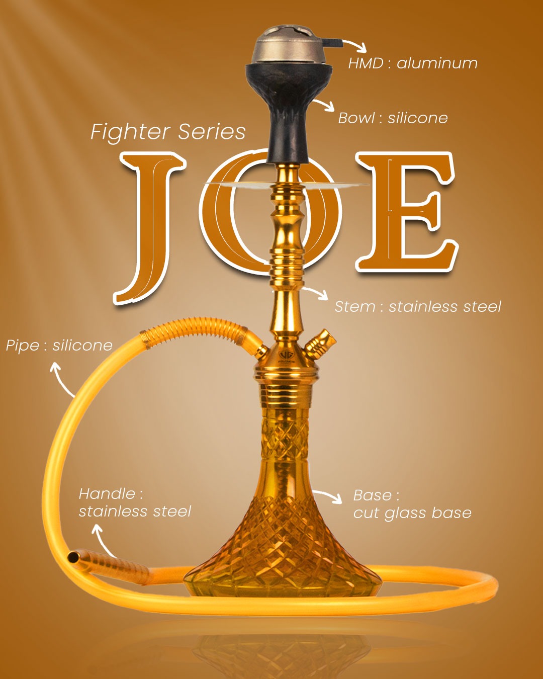 Joe Hookah with Bag (Fighter Series) - Amber Base / Gold Stem