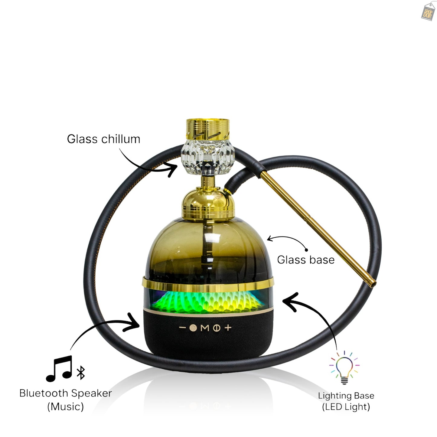 Hi Fi Bomb Hookah with LED and Bluetooth Speaker - Gold