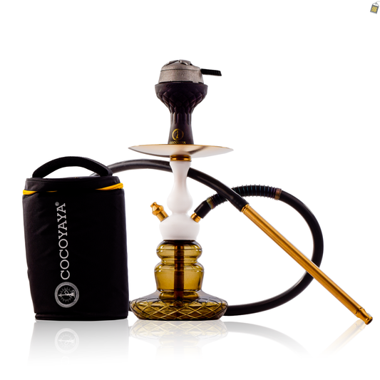 COCOYAYA XL1 Hookah with Black Bag - Gold Stem / Grey Base