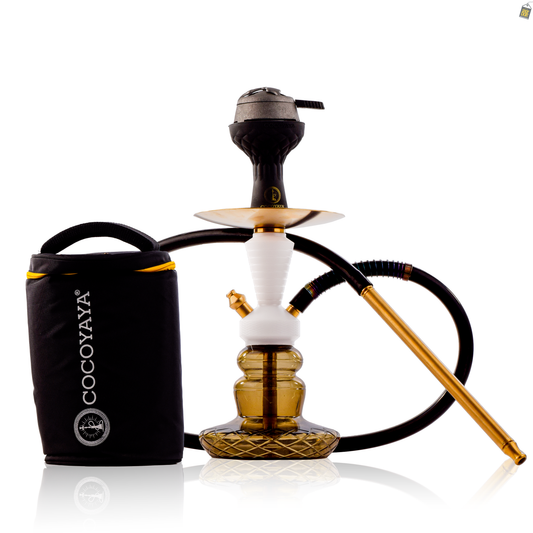 COCOYAYA XL6 Hookah with Black Bag - Gold Stem / Grey Base