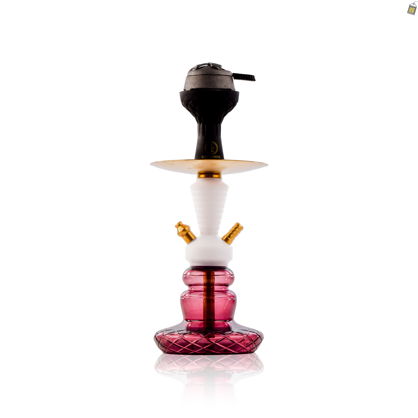 COCOYAYA XL6 Hookah with Black Bag - Gold Stem / Light Purple Base