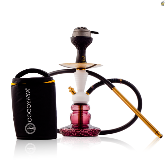 COCOYAYA XL6 Hookah with Black Bag - Gold Stem / Light Purple Base