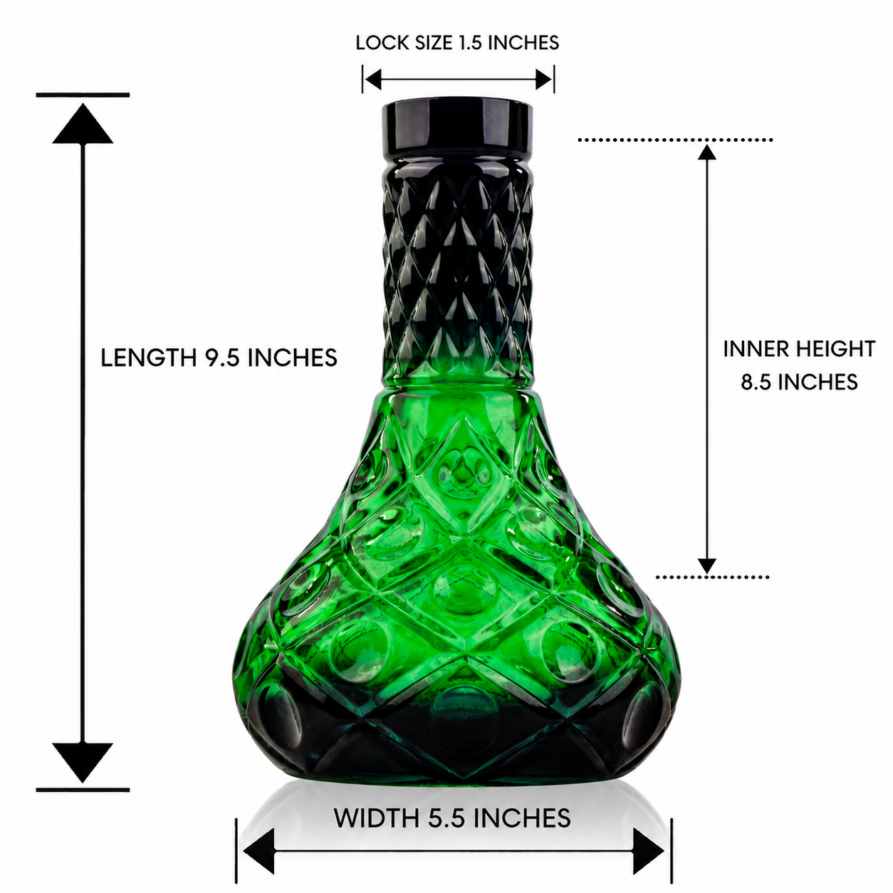 Tomb Cut Glass Hookah Replacement Base - Green (Lock)