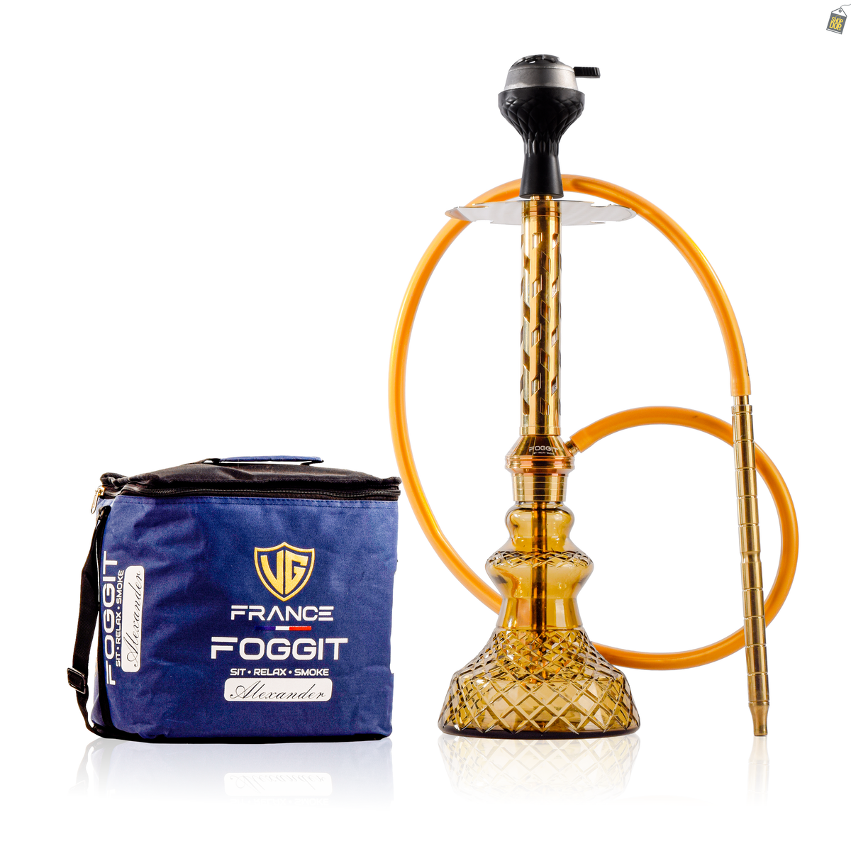 Alexander Gem Hookah with Bag - Gold Stem / Grey Carafe Base