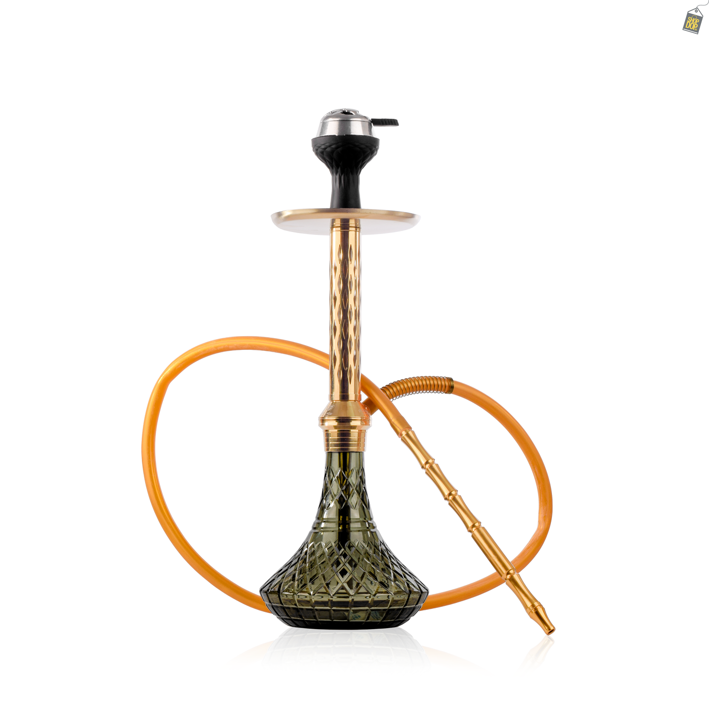 Alexander DIMD Hookah with Bag - Gold Stem / Emerald Green Base