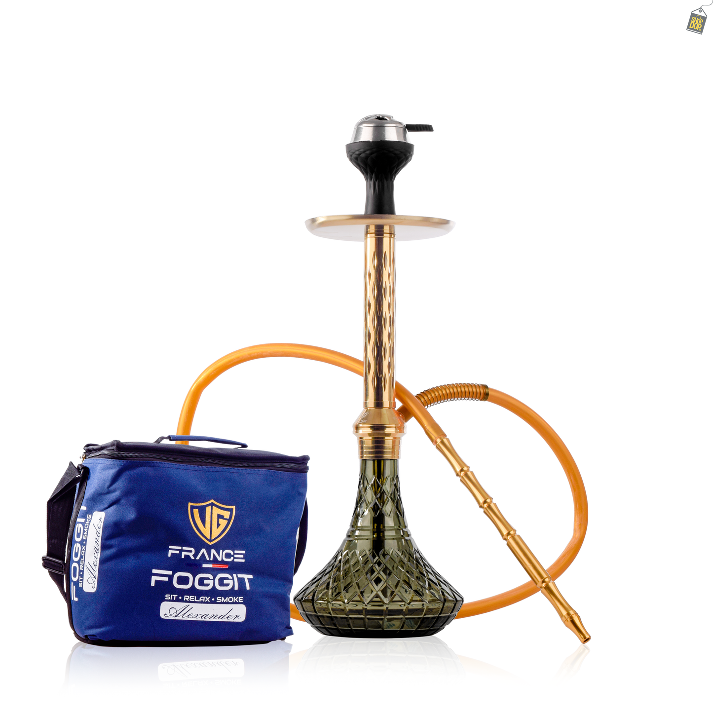 Alexander DIMD Hookah with Bag - Gold Stem / Emerald Green Base