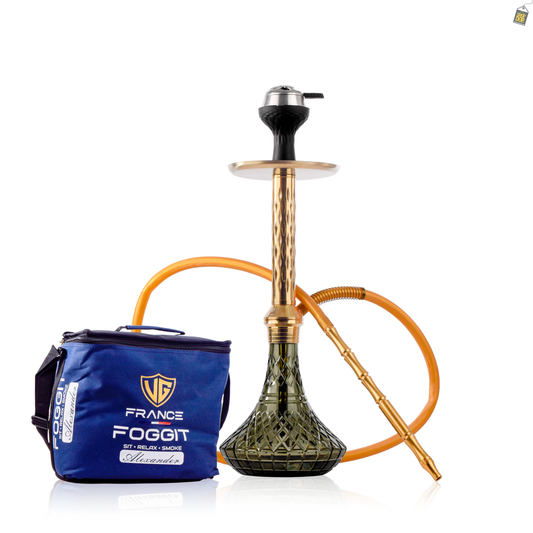Alexander DIMD Hookah with Bag - Gold Stem / Emerald Green Base