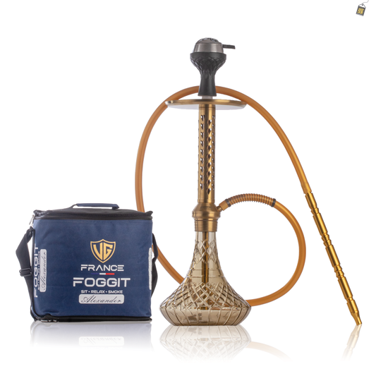 Alexander HRT Hookah with Bag - Grey Base / Gold Stem