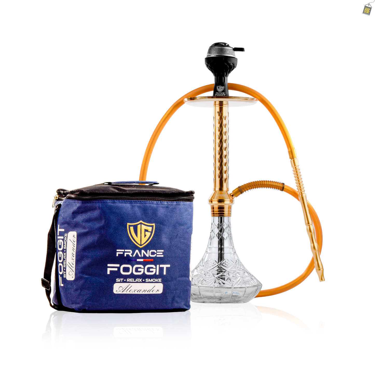 Alexander HRT Hookah with Bag - Transparent Base / Gold Stem