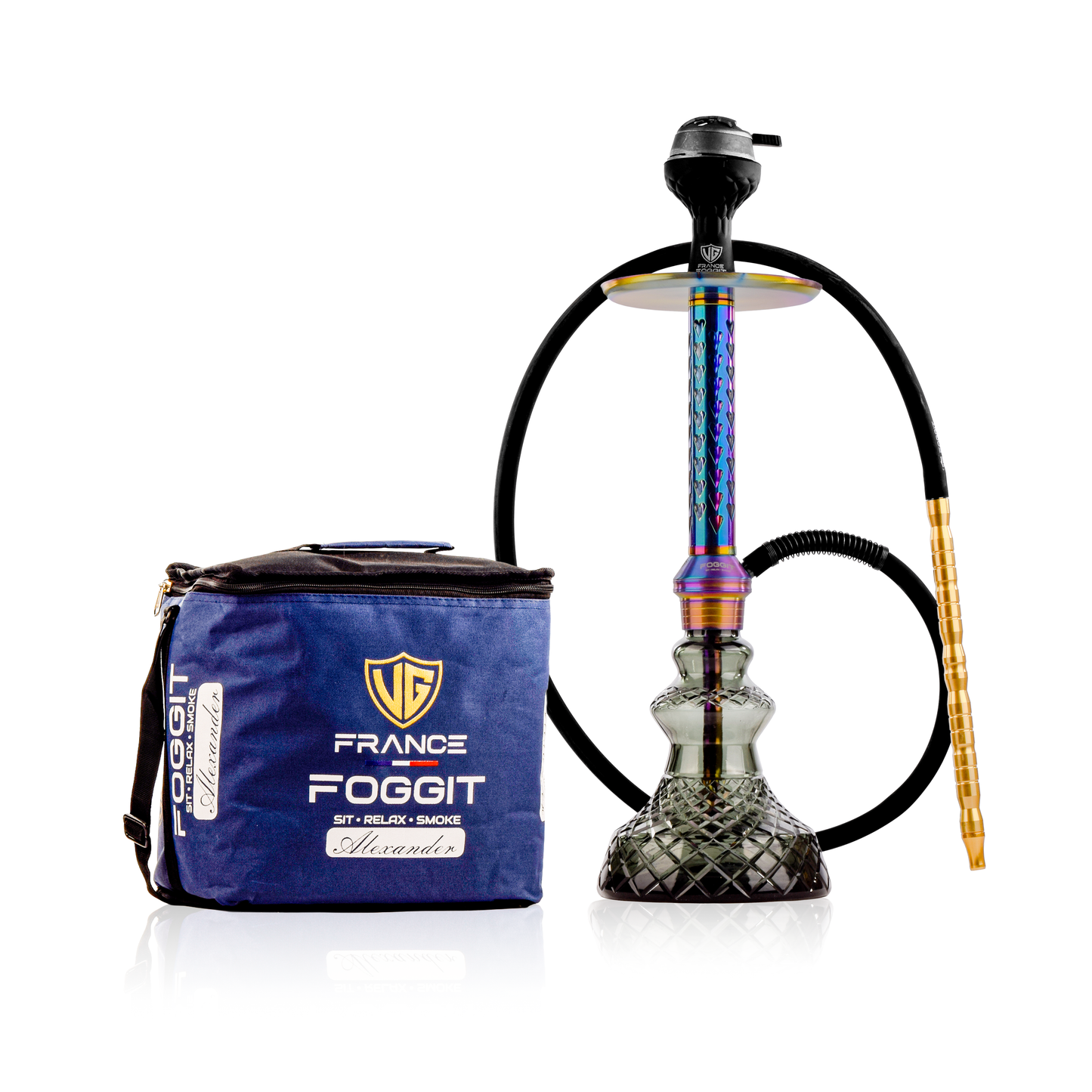Alexander HRT Hookah with Bag - Rainbow Stem / Carafe Emerald Green Base