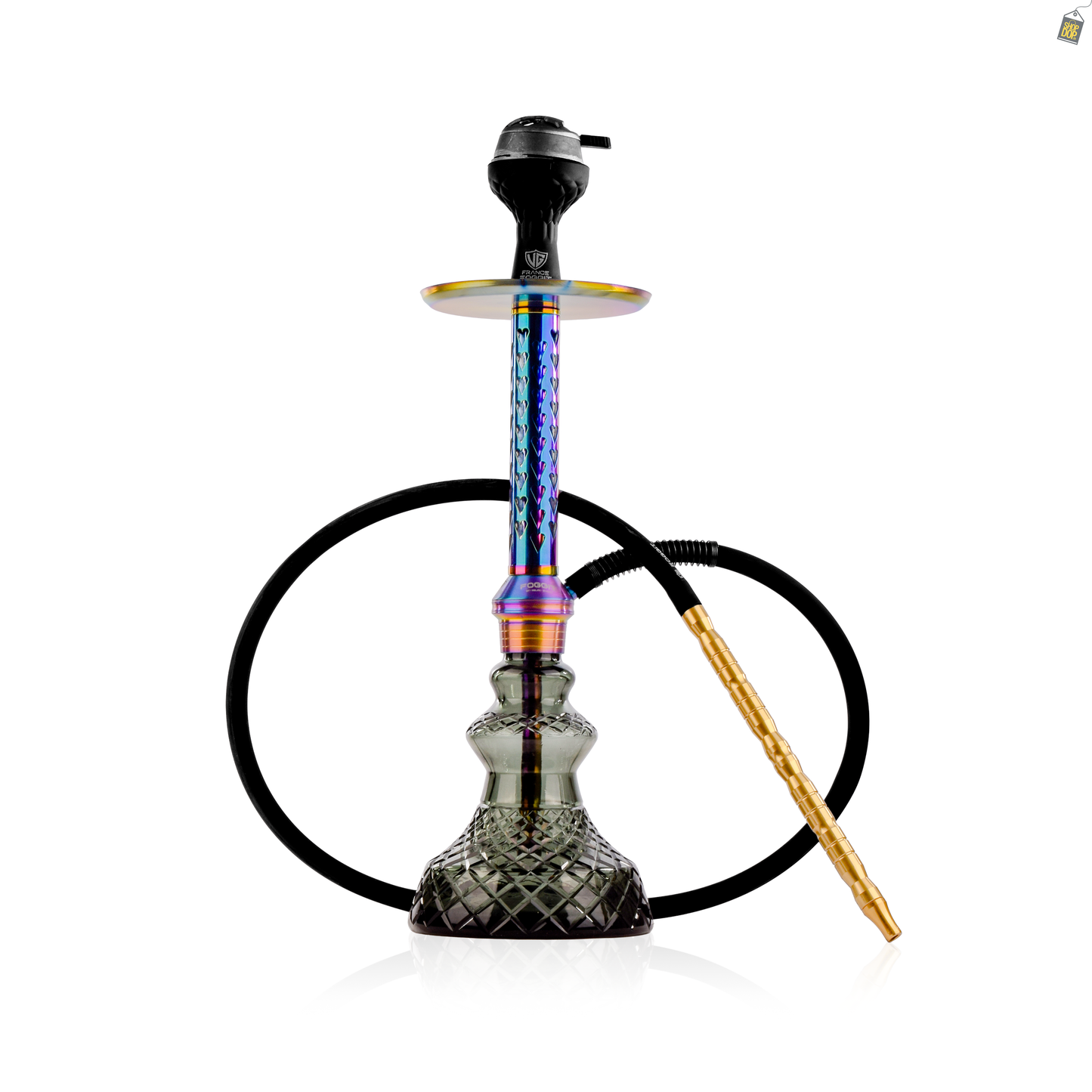 Alexander HRT Hookah with Bag - Rainbow Stem / Carafe Emerald Green Base