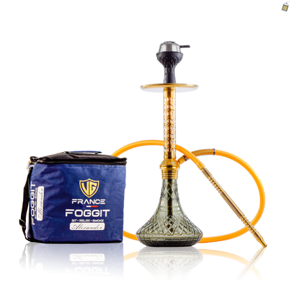 Alexander JLS Hookah with Bag - Gold Stem / Emerald Green Base