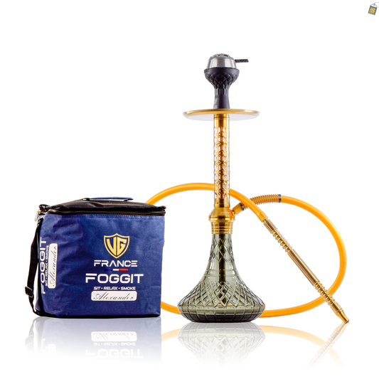 Alexander JLS Hookah with Bag - Gold Stem / Emerald Green Base