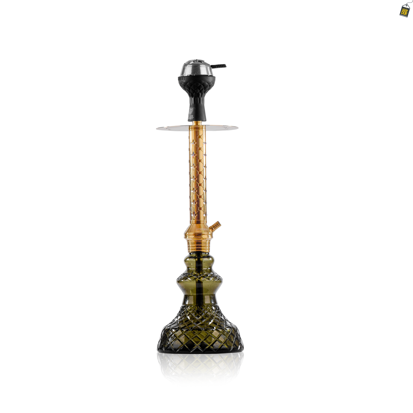 Alexander Star Hookah with Bag - Gold Stem / Emerald Green Carafe Base