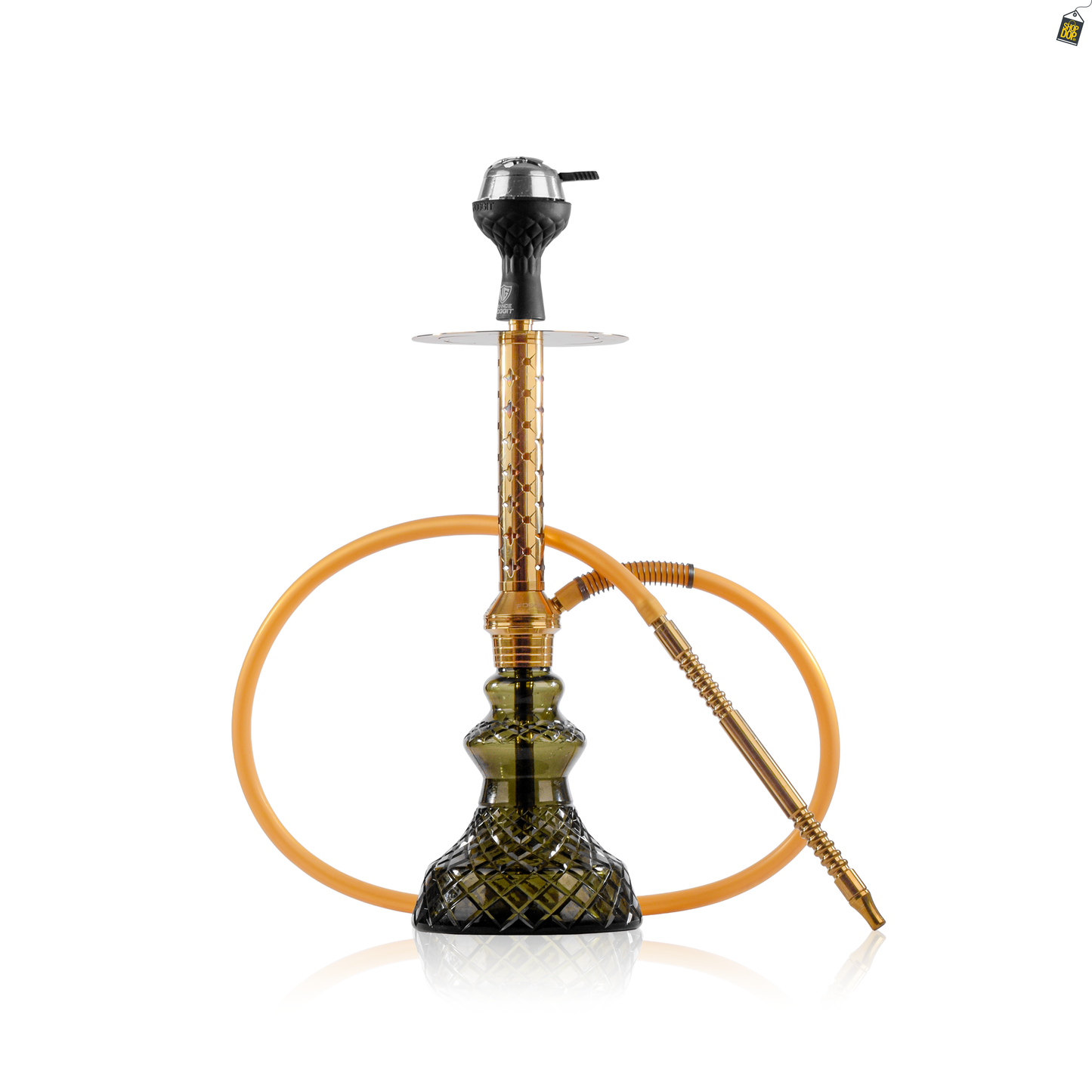 Alexander Star Hookah with Bag - Gold Stem / Emerald Green Carafe Base