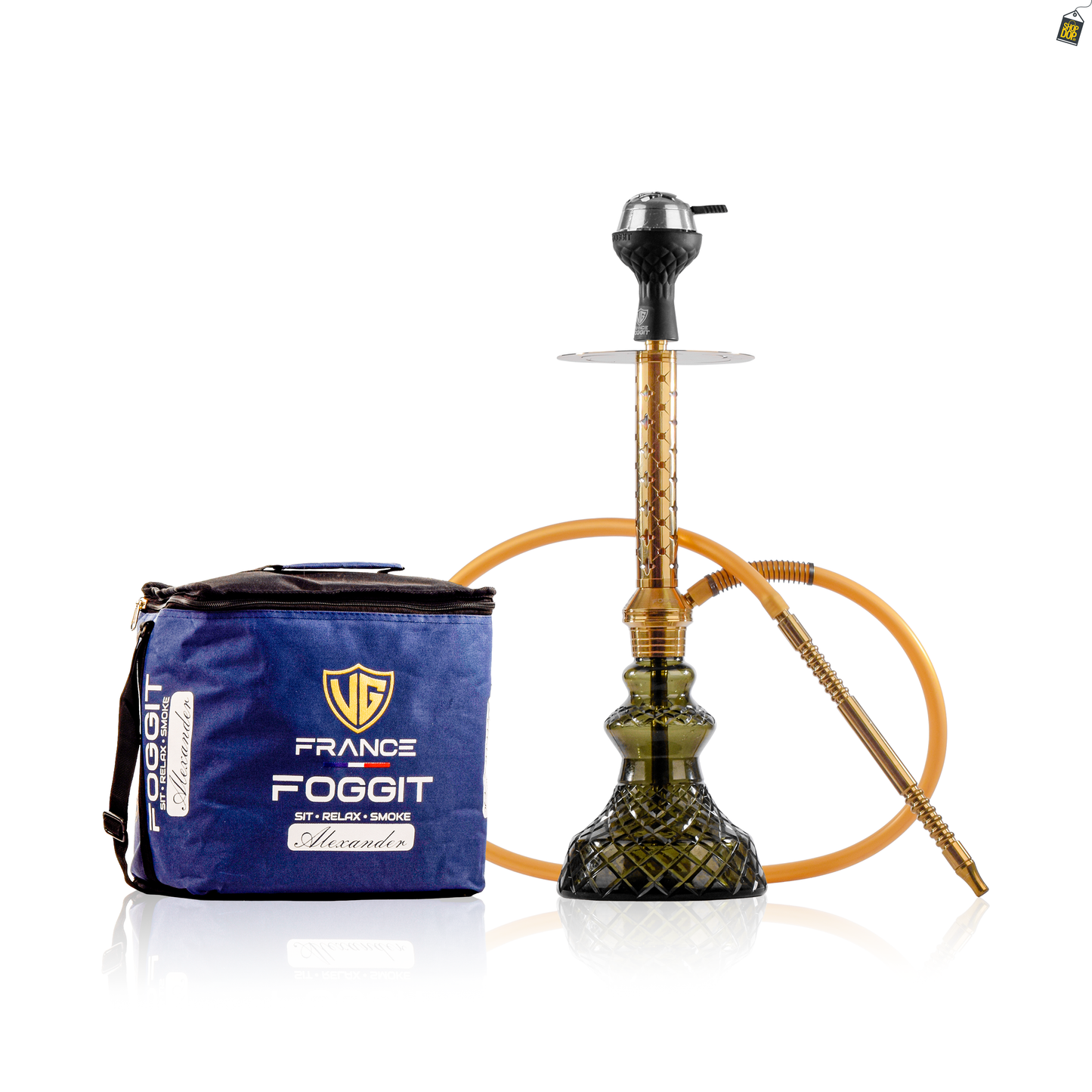 Alexander Star Hookah with Bag - Gold Stem / Emerald Green Carafe Base