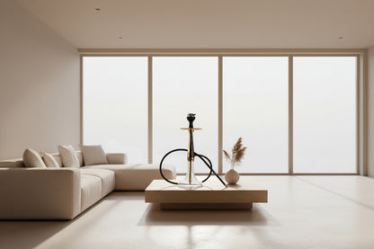 Modern living room with a amavi hookah on a coffee table