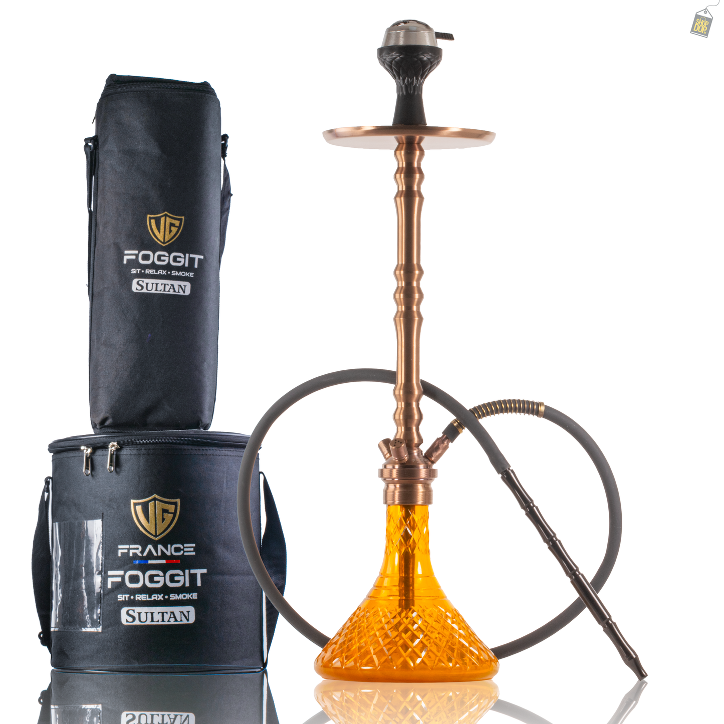 Sultan Arthur Hookah with 2 Bags - Bronze Stem / Amber Base