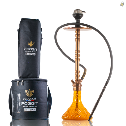 Sultan Arthur Hookah with 2 Bags - Bronze Stem / Amber Base