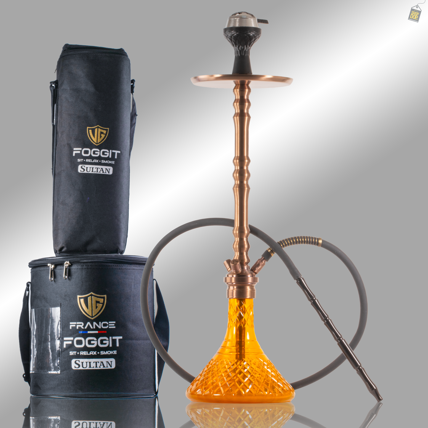 Sultan Arthur Hookah with 2 Bags - Bronze Stem / Amber Base