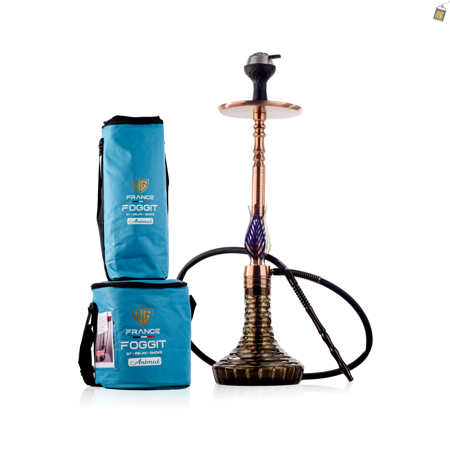 Animal Hookah with 2 Bags - Bronze Stem / Emerald Green Base
