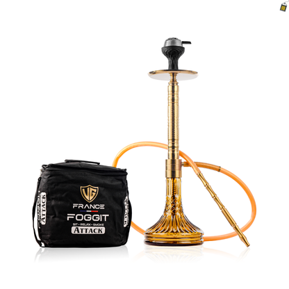 Attack Hookah with Bag - Gold Stem / Grey Base