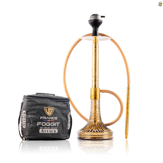 Attack Hookah with Bag - Gold Stem / Grey Base