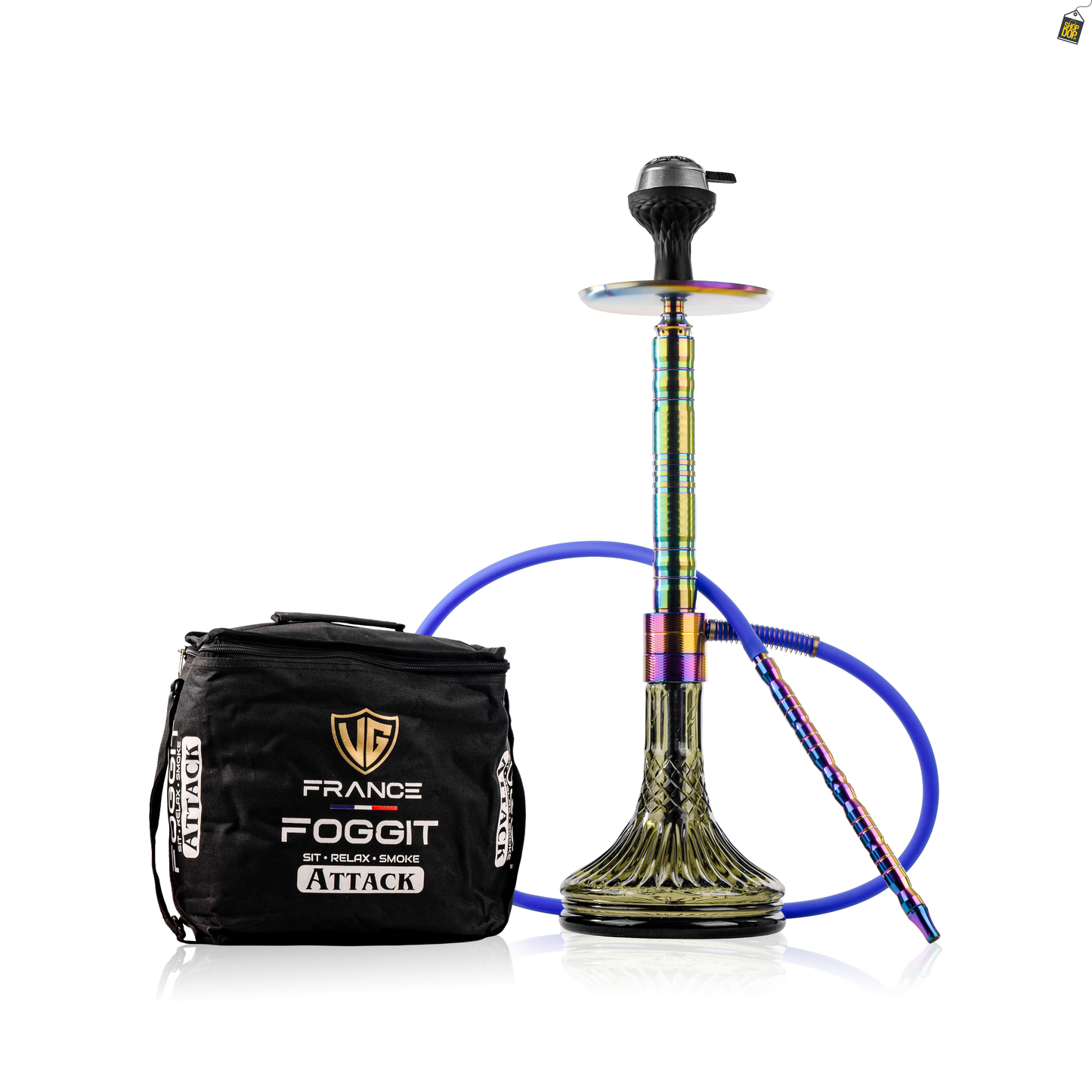 Attack Hookah with Bag -  Rainbow Stem / Green Base