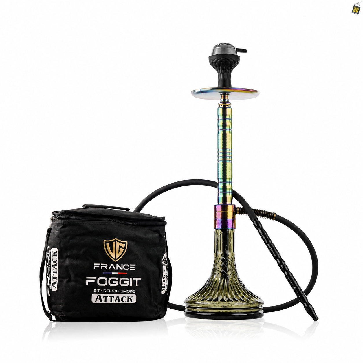 Attack Hookah with Bag -  Rainbow Stem / Green Base