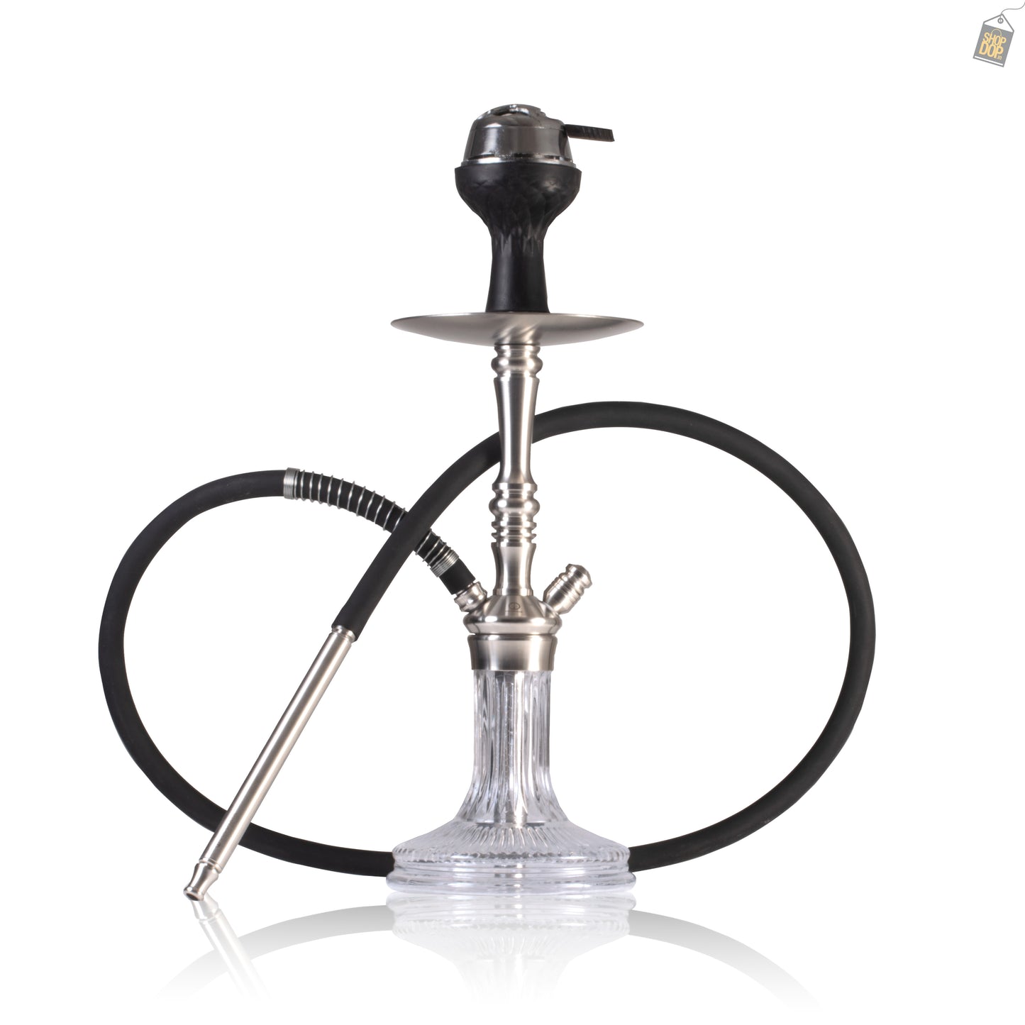 COCOYAYA Barcelona Hookah with Bag - Silver Stem / Transparent Base