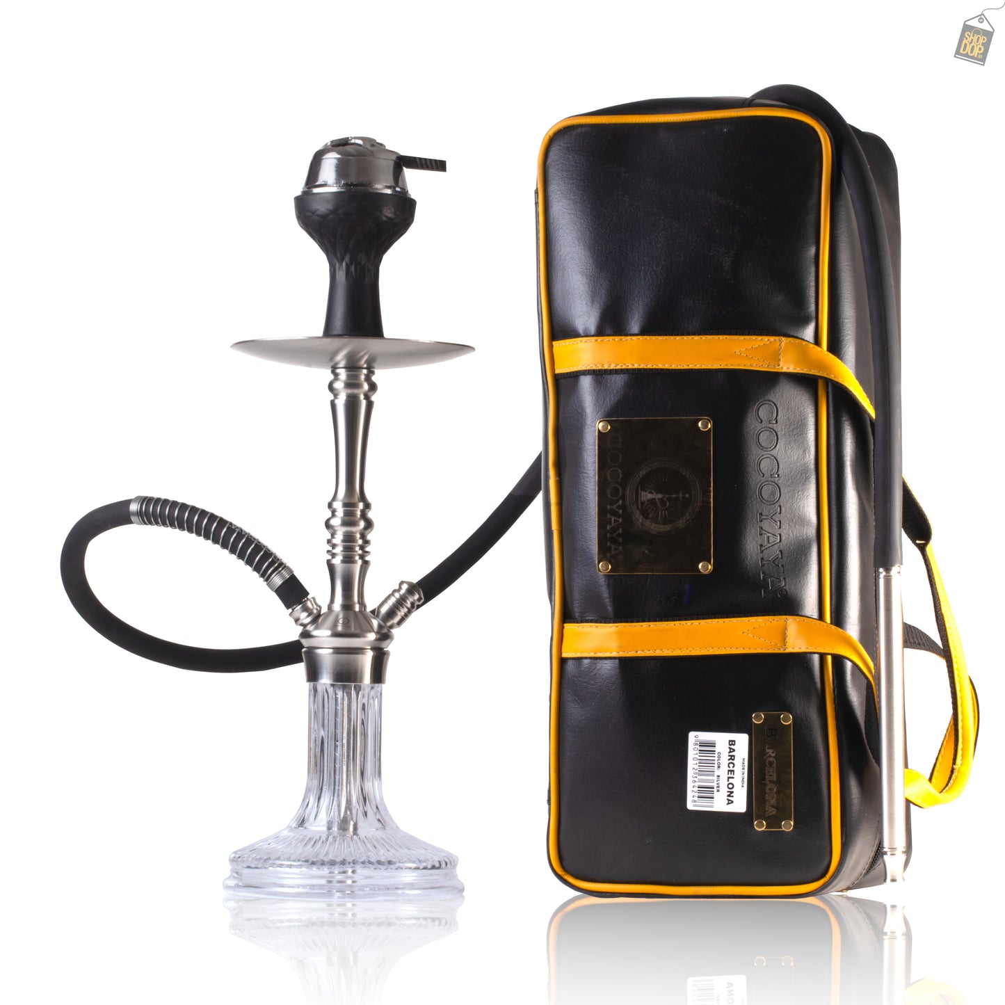 COCOYAYA Barcelona Hookah with Bag - Silver Stem / Transparent Base