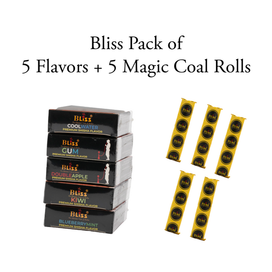 Combo Pack - 5 Bliss Hookah Flavors with 5 Bliss Magic Coal Rolls