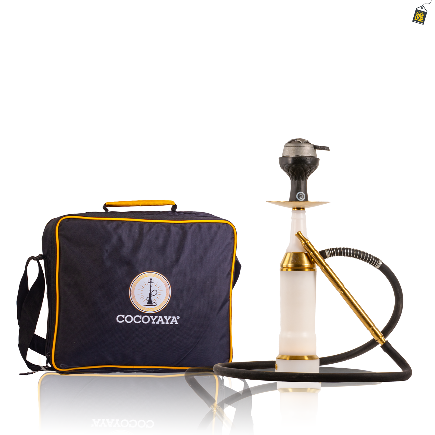 COCOYAYA Broski 2.0 LED Hookah with Bag - Gold Stem (White Base)