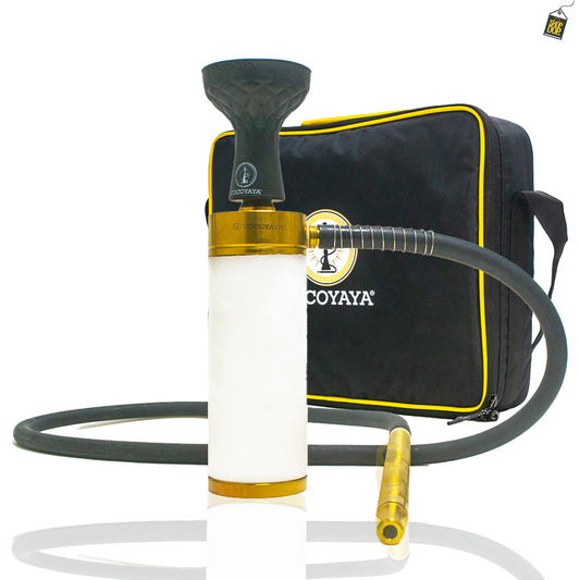 COCOYAYA Car-O-Bar Hookah with Bag - Gold Stem (White Base)