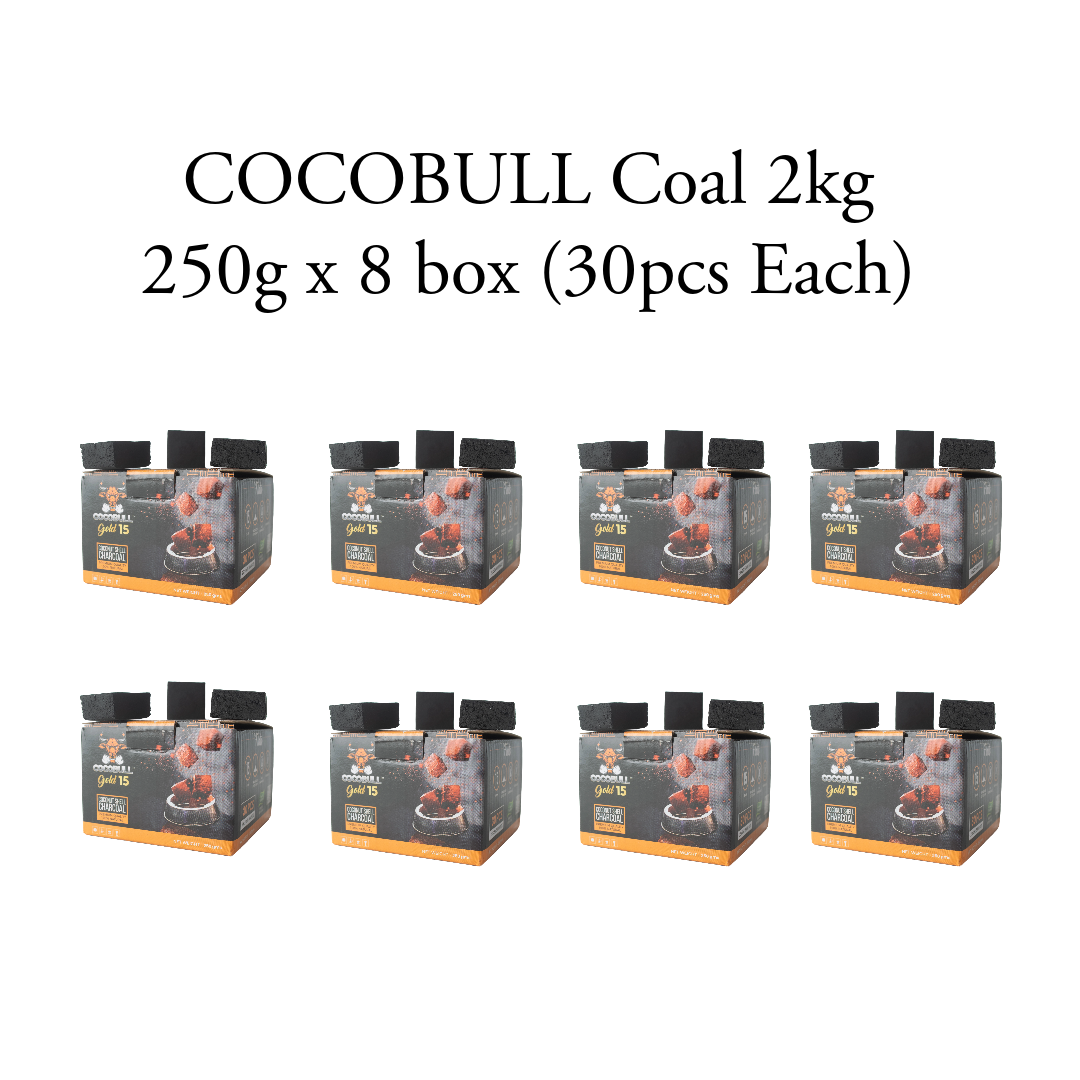 COCOBull नारियल कोयला 2 किग्रा (250 ग्राम x 8) - 30 पीसी प्रत्येक
