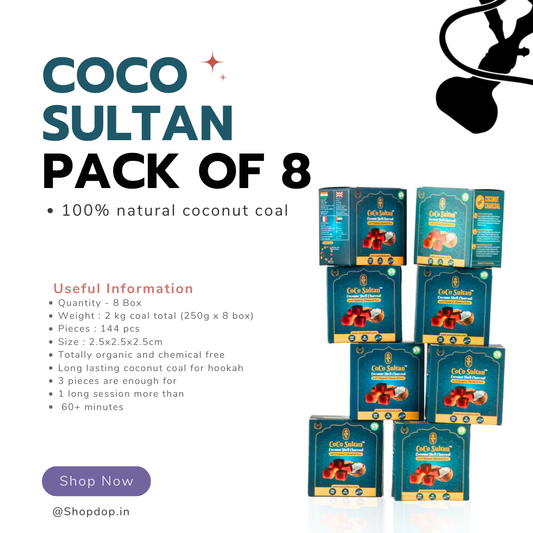 COCO Sultan Coconut Coal for Hookah - 250g (Pack of 8 Boxes)