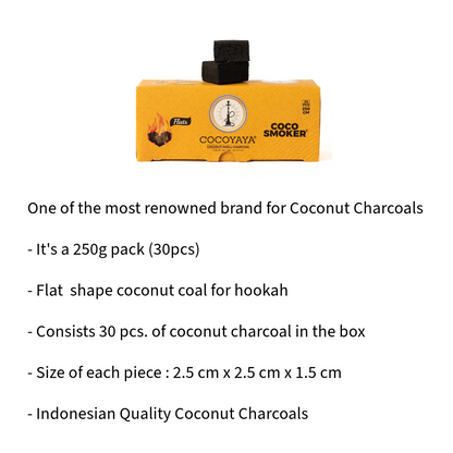 COCOYAYA कोको स्मोकर फ्लैट हुक्का नारियल कोयला 250 ग्राम - 30 पीसी (4 का पैक) 