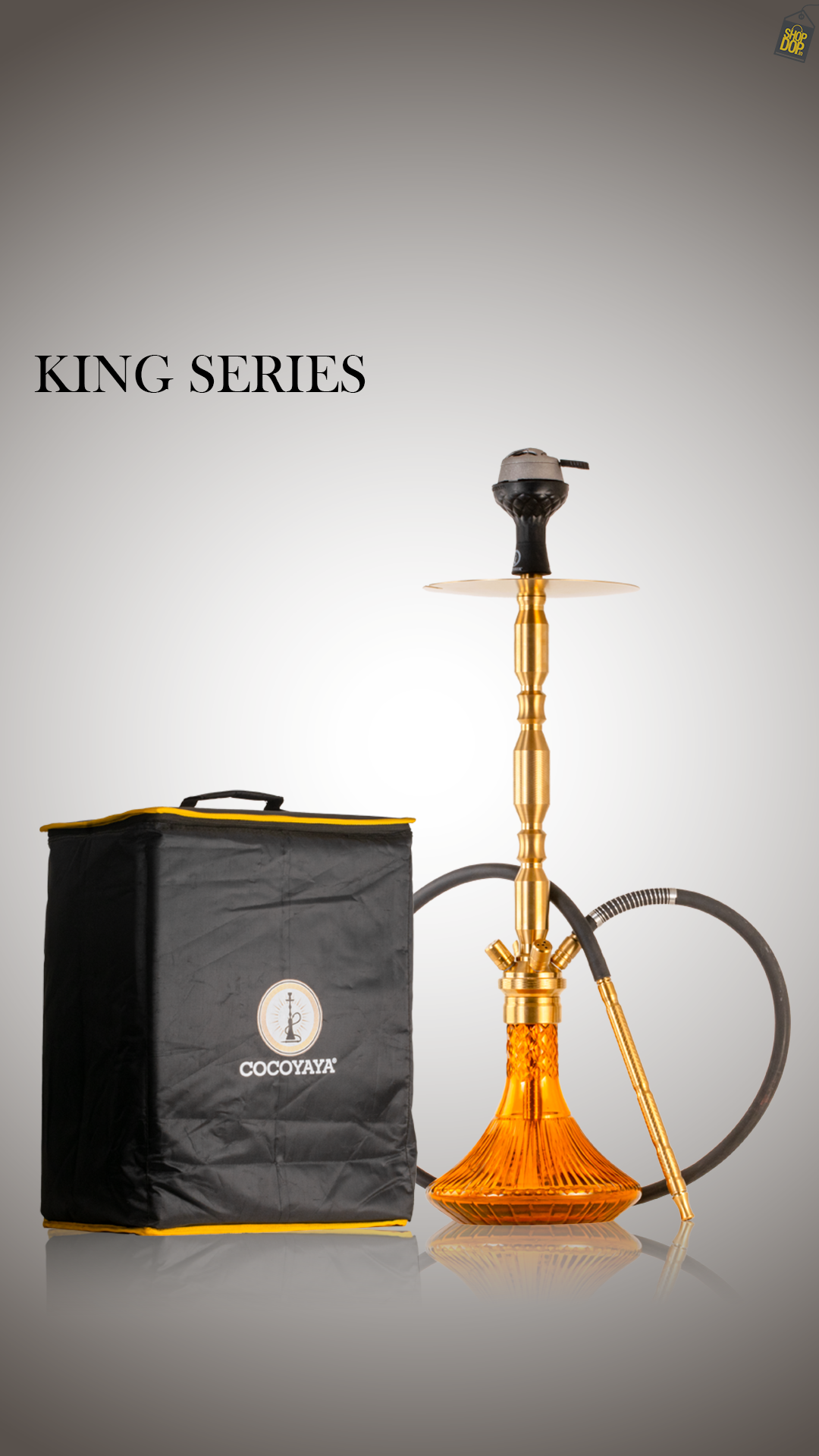 COCOYAYA King Series Brando Hookah with Bag - Gold Stem / Amber Base