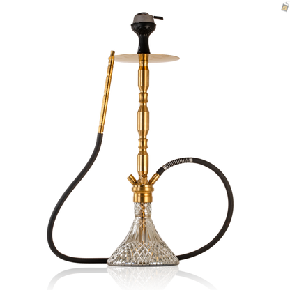 COCOYAYA King Series Brando Hookah with Bag - Golden Stem / Cut Glass Base