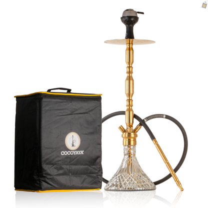 COCOYAYA King Series Brando Hookah with Bag - Golden Stem / Cut Glass Base