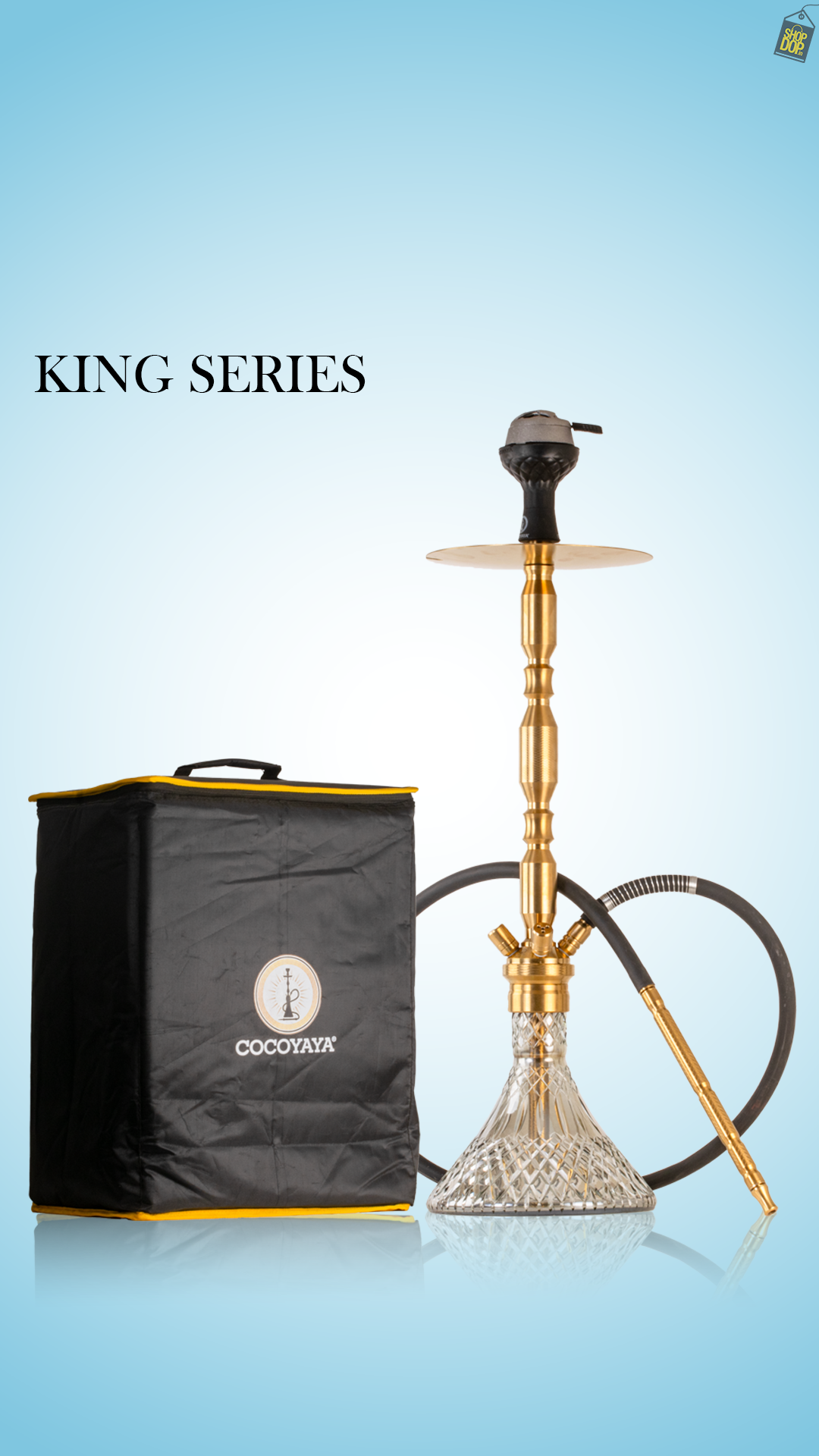 COCOYAYA King Series Brando Hookah with Bag - Golden Stem / Cut Glass Base