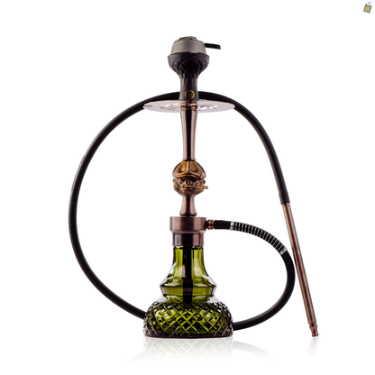 COCOYAYA Congo Baku Hookah with Brown Bag - Bronze Stem / Emerald Green Base