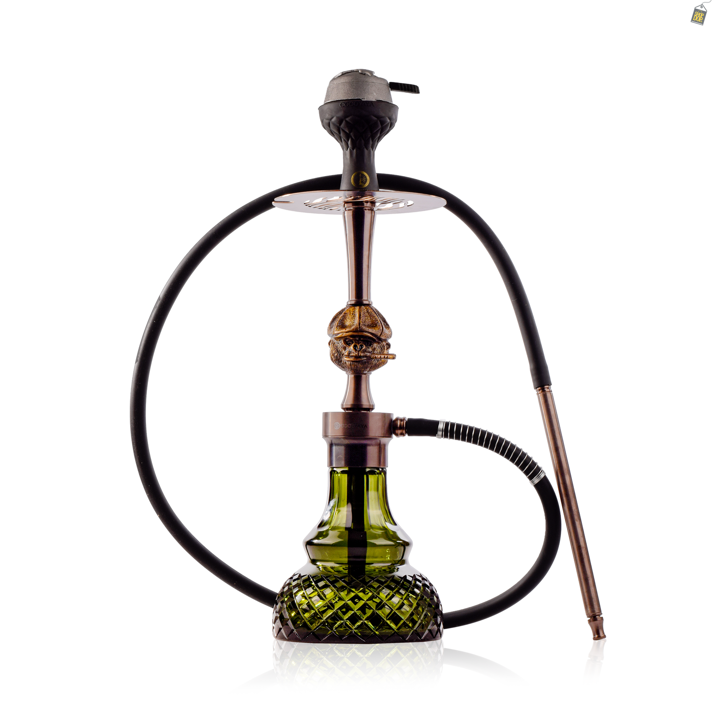 COCOYAYA Congo Baku Hookah with Green Bag - Bronze Stem / Emerald Green Base