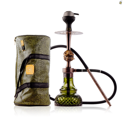COCOYAYA Congo Baku Hookah with Green Bag - Bronze Stem / Emerald Green Base