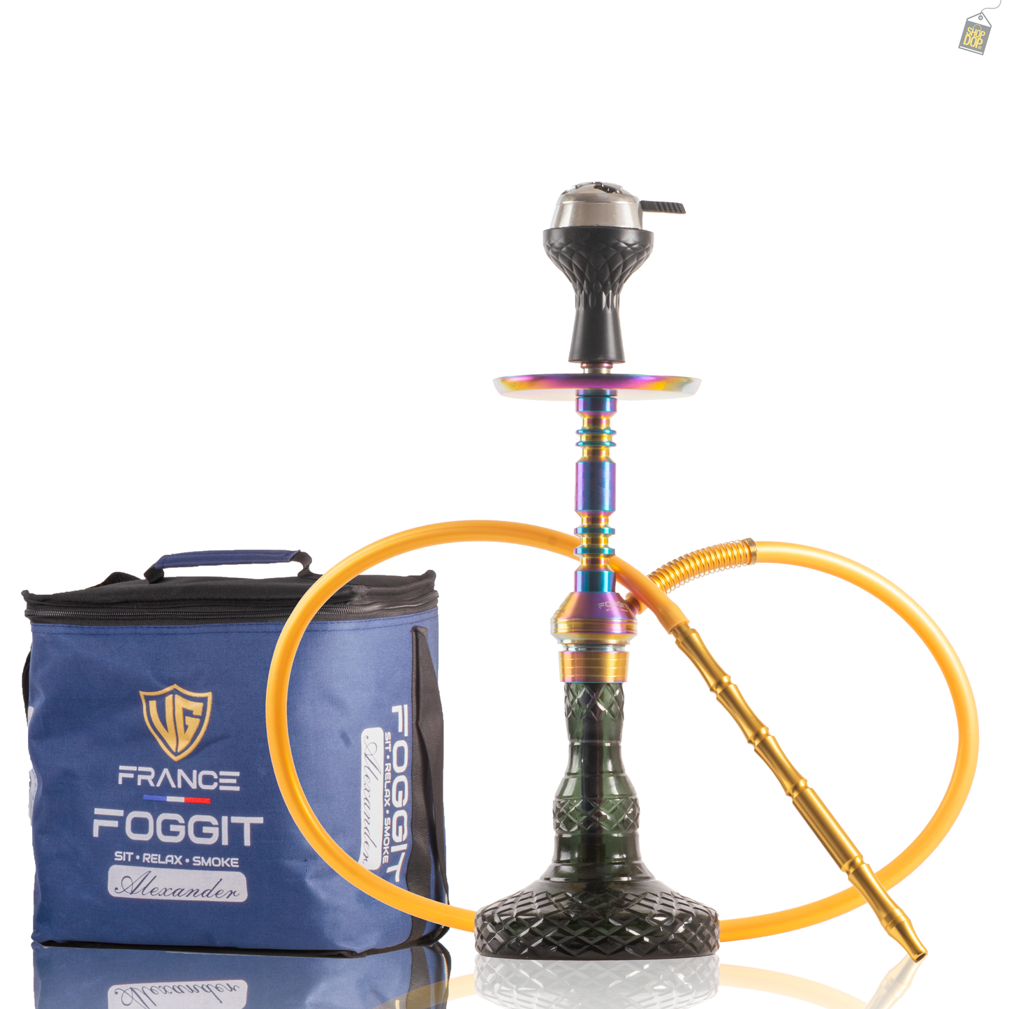Persian Carafe Hookah with Bag - Rainbow Stem / Emerald Green Base