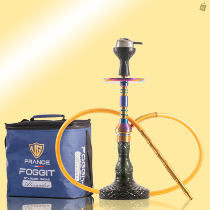 Persian Carafe Hookah with Bag - Rainbow Stem / Emerald Green Base