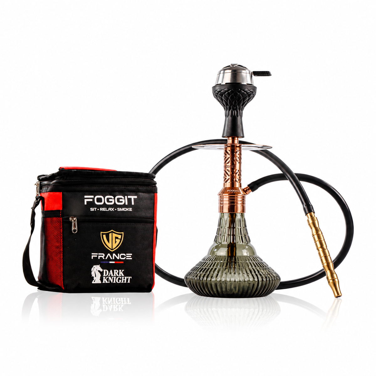 Dark Knight Gem Hookah with Bag - Bronze Stem / Emerald Green Ribbed Base