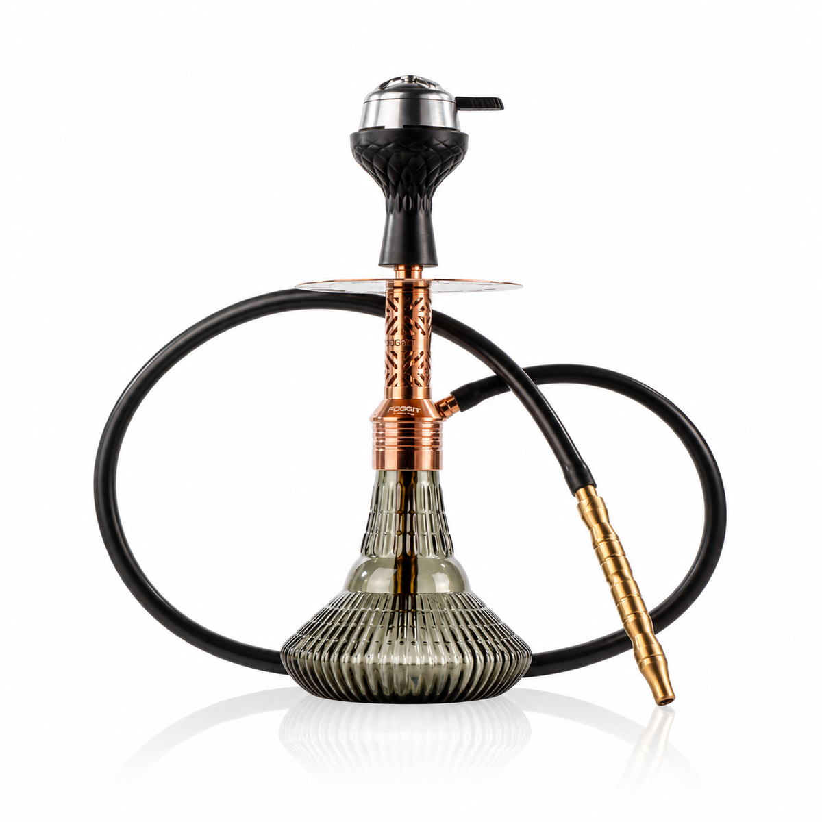 Dark Knight Gem Hookah with Bag - Bronze Stem / Emerald Green Ribbed Base